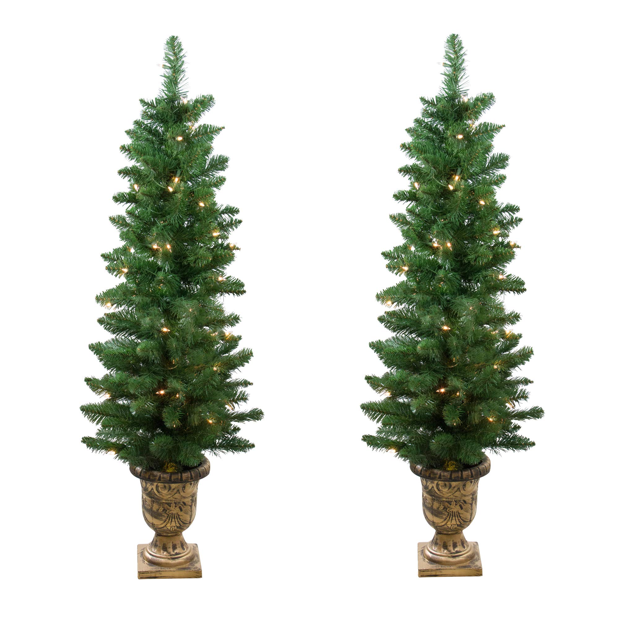 Northlight 4ft Pre-Lit Whitmire Pine Artificial Christmas Tree with Clear Lights - Set of 2 Potted Holiday Decor for Living Room, Office & Seasonal Displays