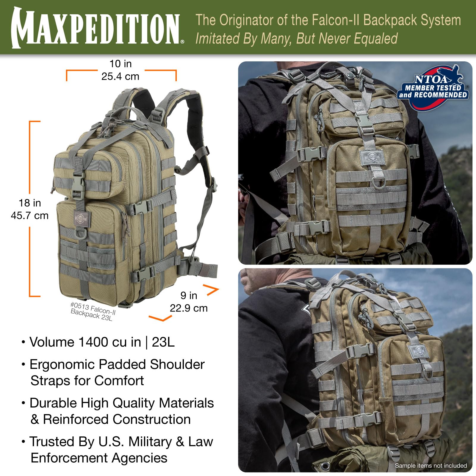 MAXPEDITION Falcon-II 23L Tactical Backpack | Military-Grade MOLLE Survival Pack | Bug Out Bag & EDC Backpack for Outdoor Adventures, Hiking & Emergency Preparedness