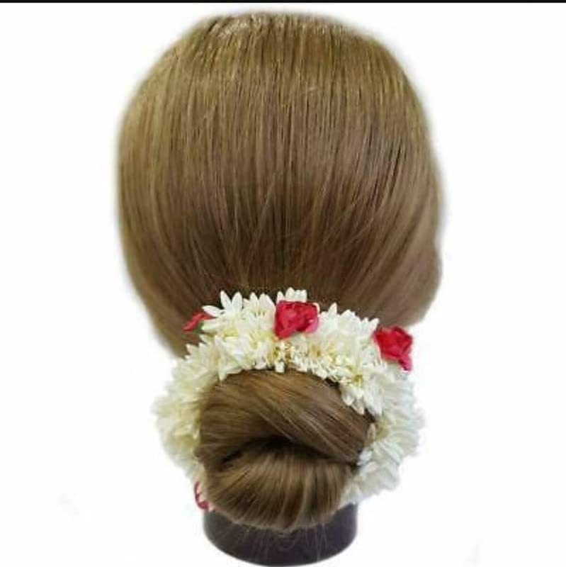 VediArt Artificial Rose & Mogra Rubber Band Hair Gajra - White Floral Hair Accessories for Women & Girls (Pack of 3) - Perfect for Weddings, Parties & Festivals