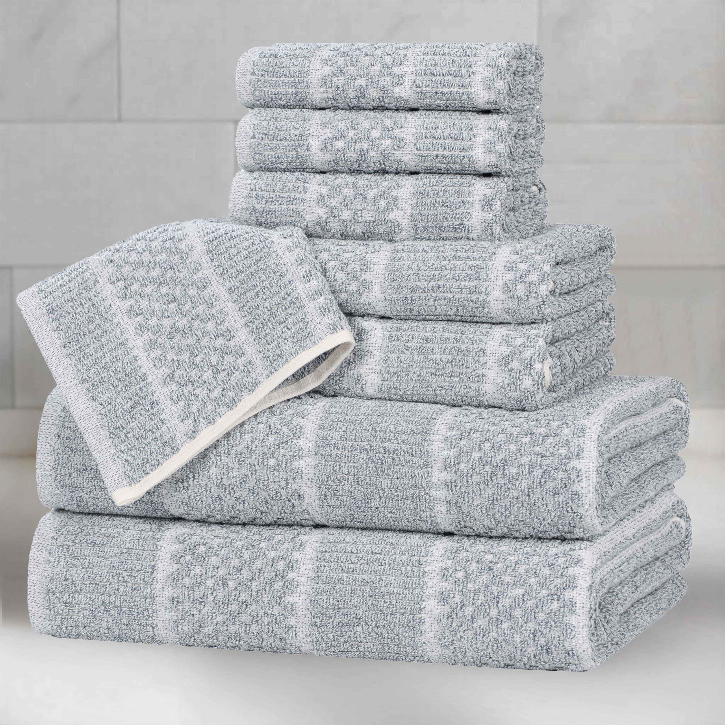 Premium 8-Piece Cotton Blend Towel Set - Medium Weight, Checkered & Ribbed Design for Bath, Spa, and Beach | Soft & Absorbent Luxury Towels