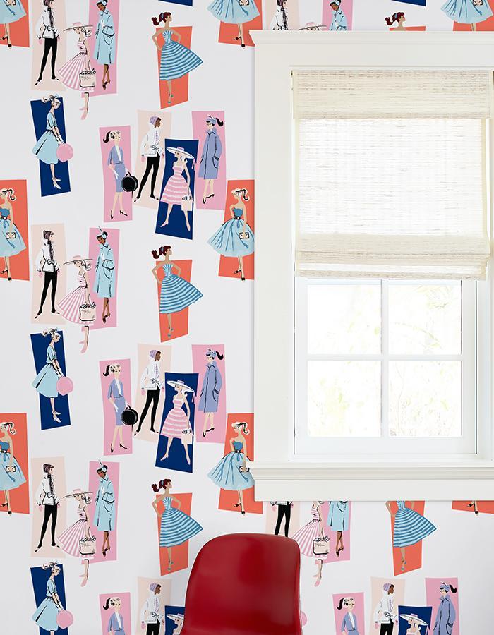 Barbie™ Mod Shapes Wallpaper - Navy & Pink Geometric Design for Girls' Room, Nursery, or Playroom Decor