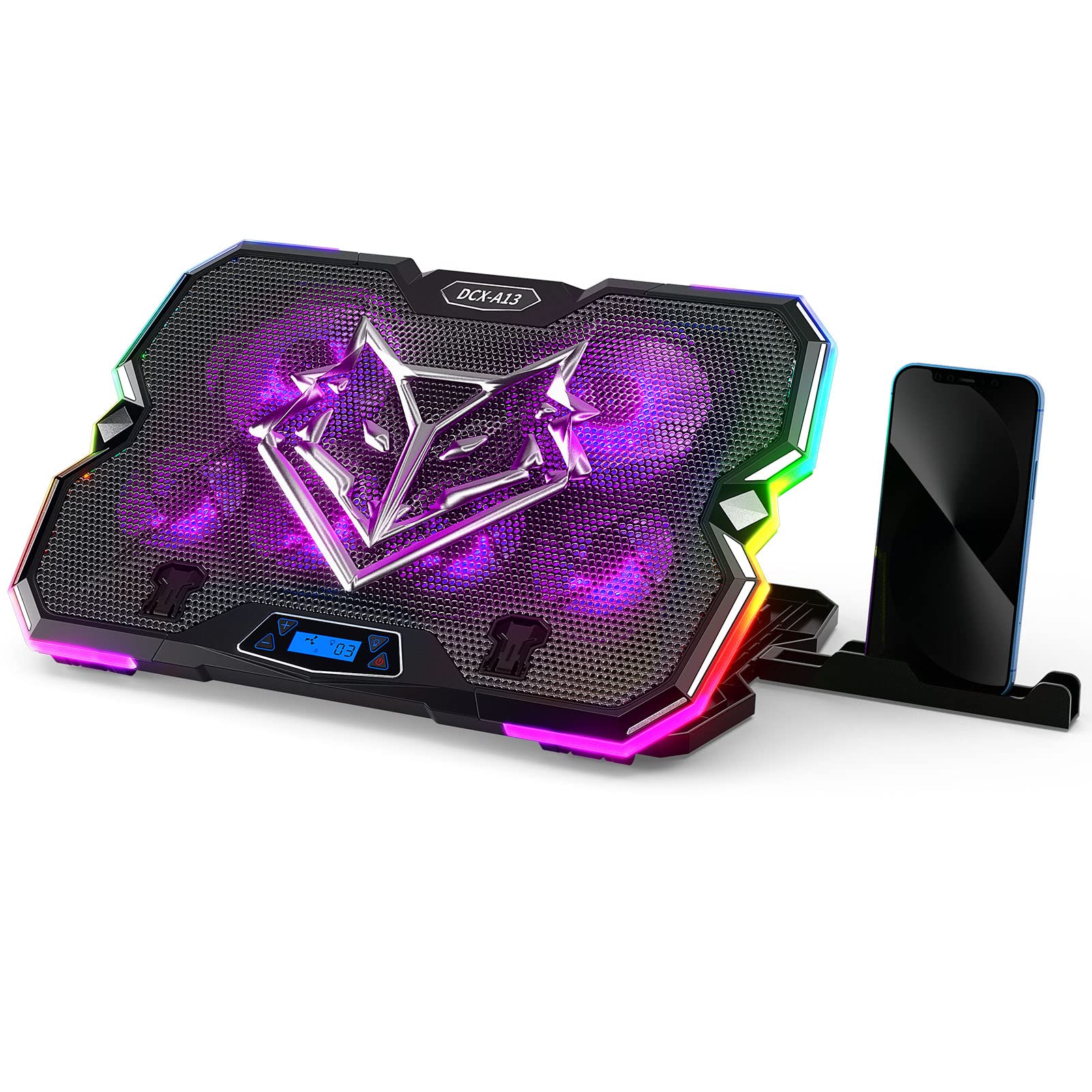 KeiBn RGB Laptop Cooling Pad with 6 Fans - Ultra Quiet Cooling for 15.6 Inch Laptops, 7 Adjustable Height Stands, 10 Color Modes, Dual USB Ports, Purple (Model A13) | Perfect for Gaming, Office Work & Home Use on Desk or Lap