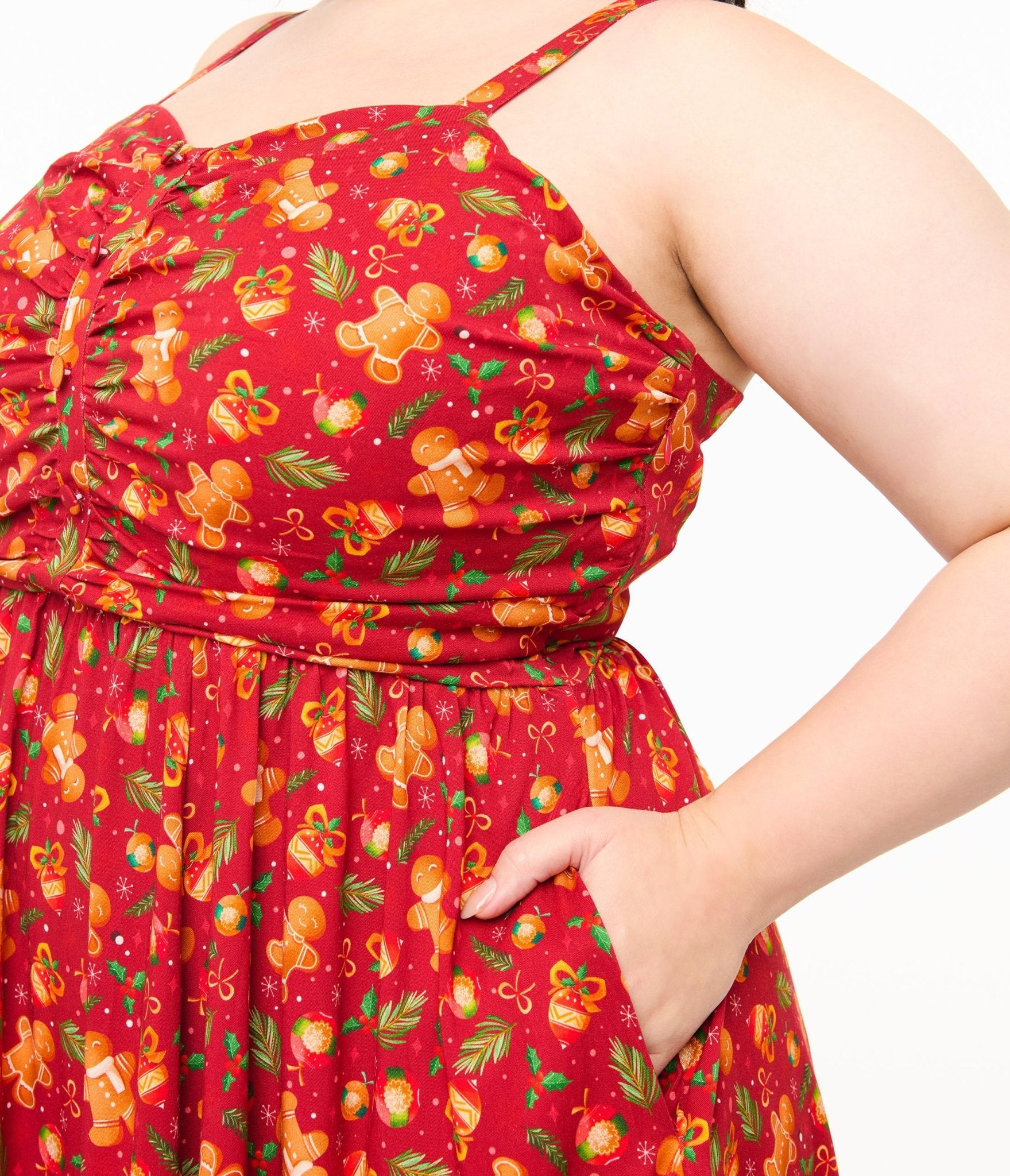 Miss Lulo Plus Size 1950s Vintage Red Gingerbread Man Print Eden Fit & Flare Dress - Christmas Party, Holiday Outfit, Retro Pinup Style, Casual Wear