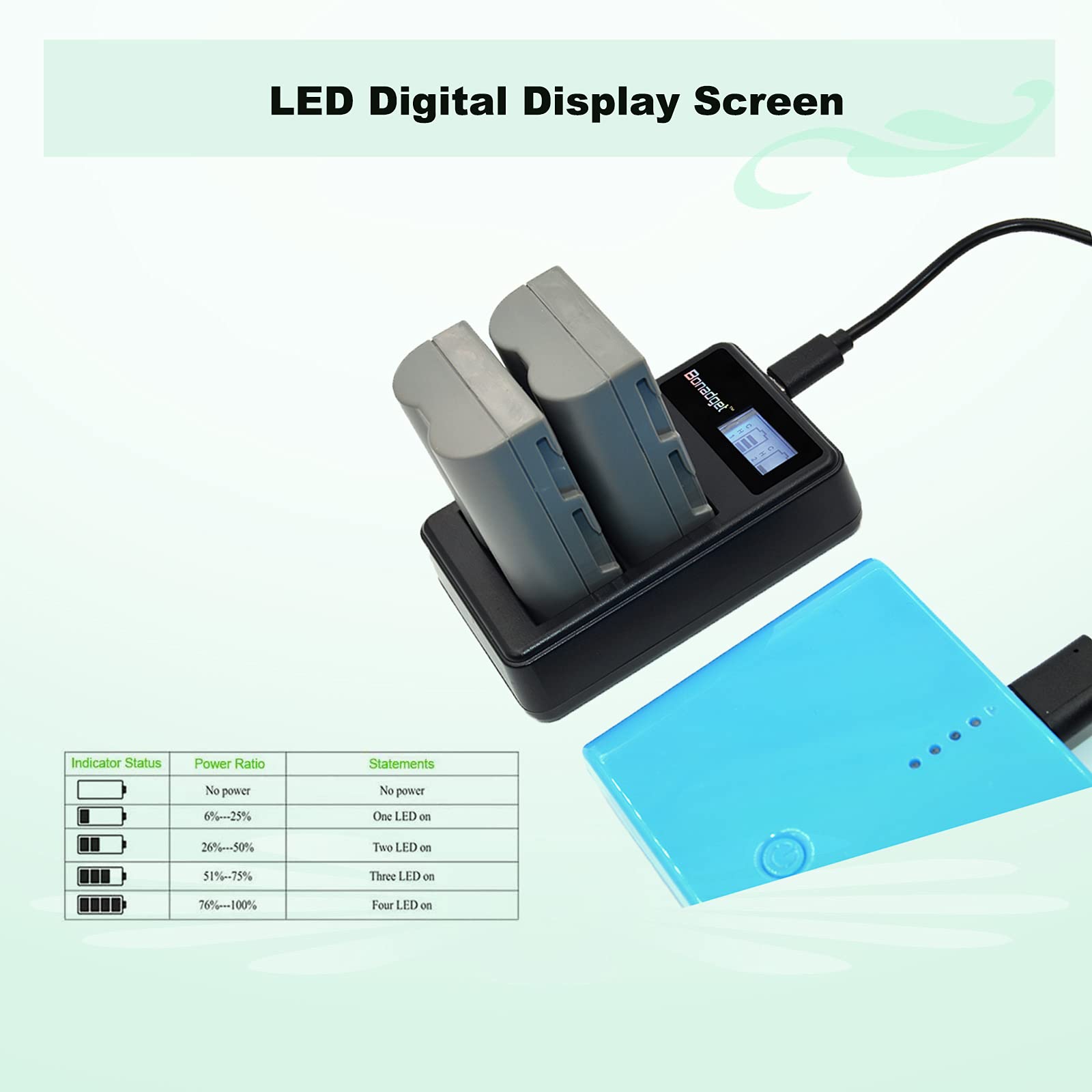 Bonadget 2 Pack 2000mAh EN-EL3 EN-EL3A Replacement Battery and LCD Dual Charger for Nikon D700 D90 D300S D300 D200 D80 D50 D70S D70 D100 D900 Digital Cameras - Perfect for Travel Photography & Professional Shooting