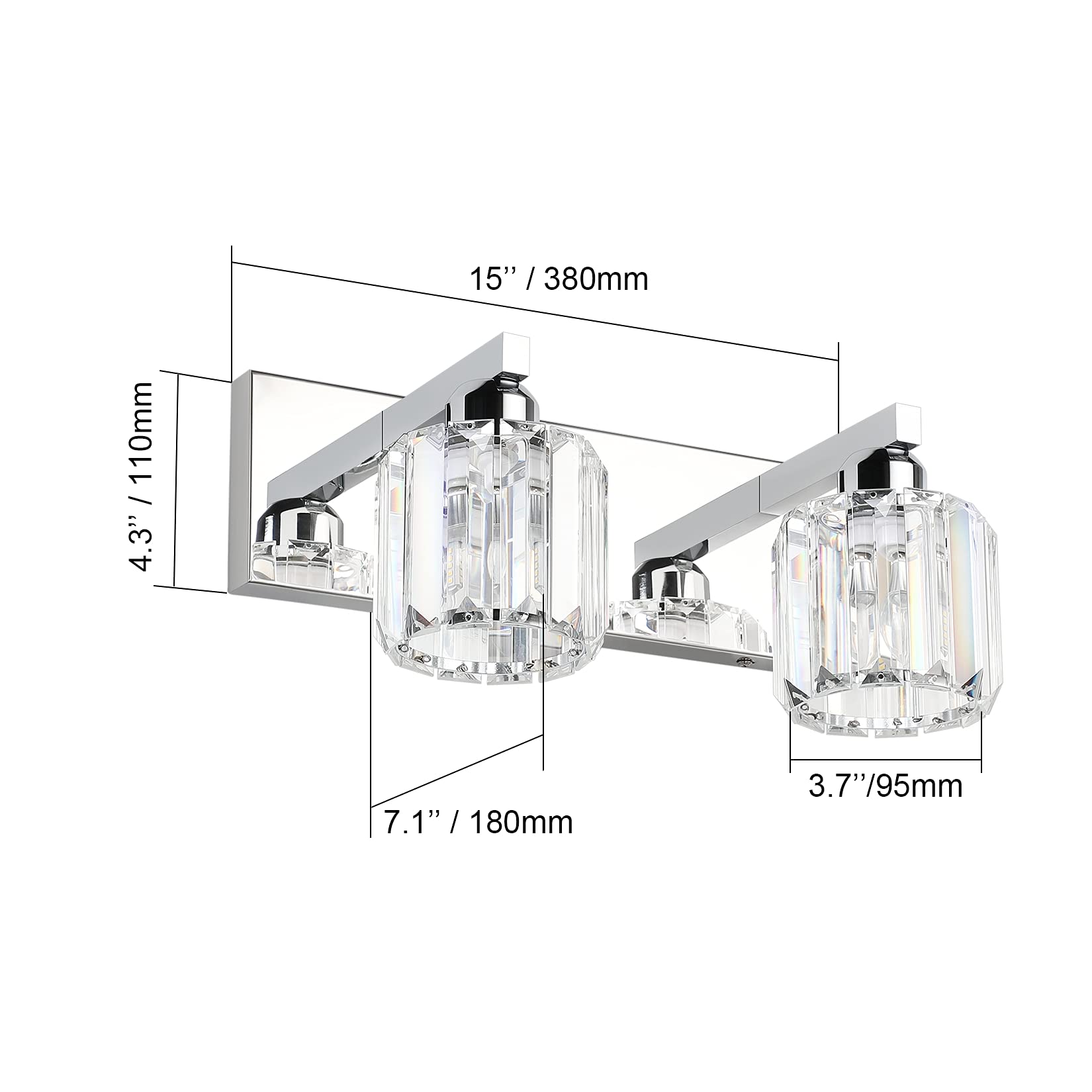 Crystal Vanity Lights for Bathroom - 2-Light Stainless Steel Fixture (No Bulb) - Perfect for Modern Bathroom Makeover