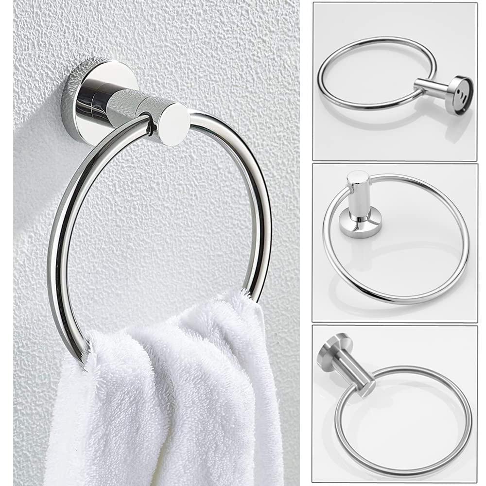 5-Piece Brushed Nickel Bathroom Hardware Set - Stainless Steel Towel Bar, Toilet Paper Holder, 180° Rotating Towel Ring & 2 Wall-Mounted Hooks | Modern Bathroom Accessories for Home & Hotel Decor (24-Inch Towel Rack Included) - Perfect for Powder Rooms, Master Baths & Spa-Style Retreats
