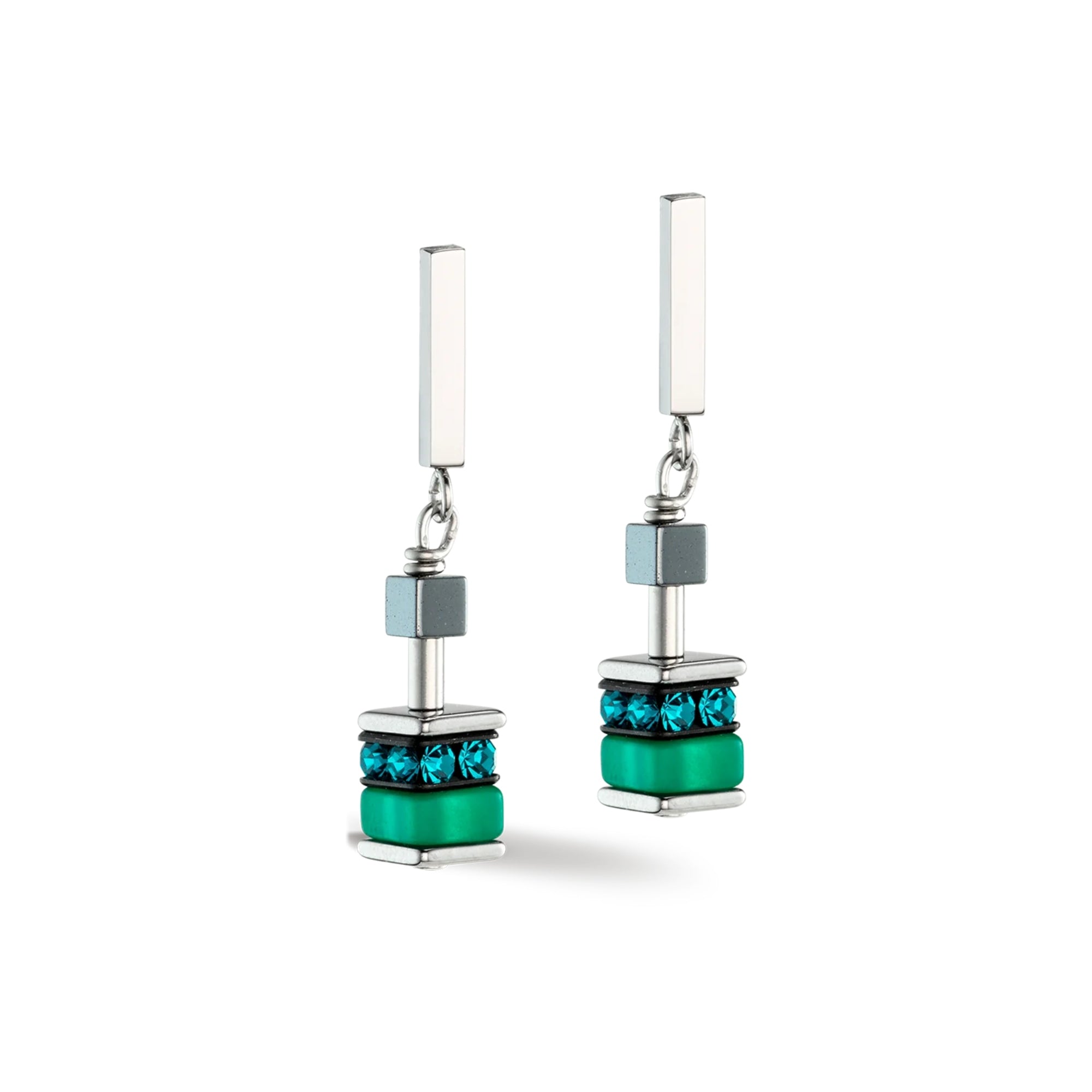 GeoCUBE Classic Update Green Earrings for Women - Stylish Cubic Zirconia Stud Earrings for Everyday Wear & Gift Giving