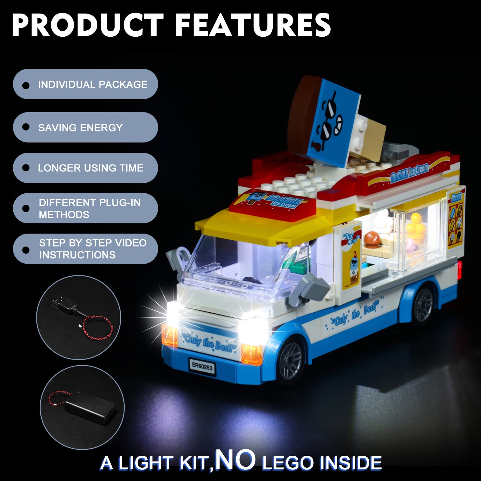 LED Lighting Kit for Lego City Ice-Cream Truck 60253 (Model Not Included) - Cool Decorative Building Block Lights, Perfect Gift for Kids & Lego Fans | Enhance Nighttime Play & Display Scenes