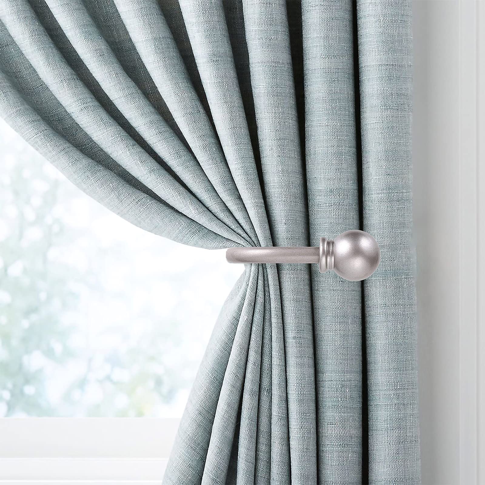 2 Pack Decorative Curtain Hooks for Drapes - Wall Mounted Drapery Holdbacks with Screws - Silver Finish for Bedroom, Living Room & Office - Perfect for Sheer & Heavy Curtains, Home Decor & Window Treatment