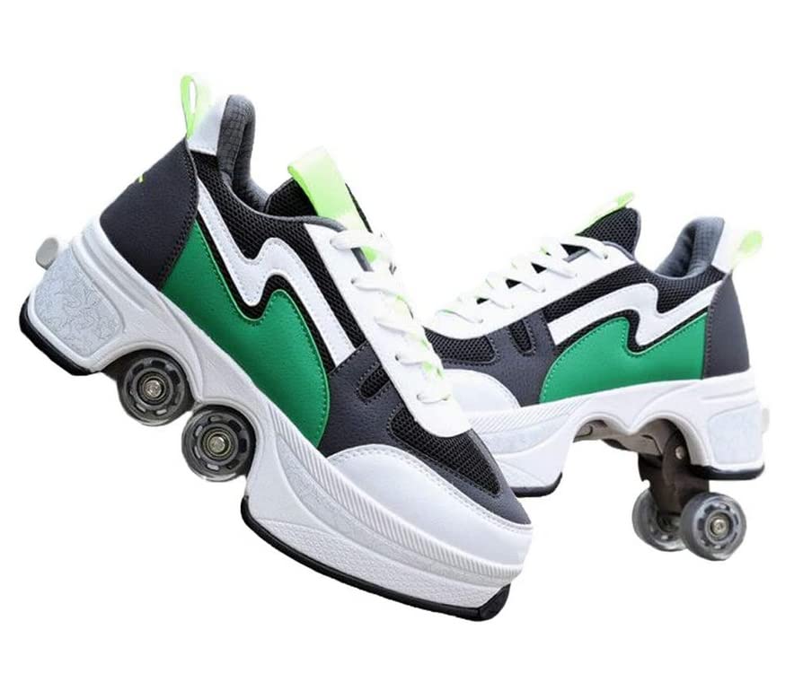 Double-Row Wheel Automatic Walking Shoes - Invisible Roller Skates for Men & Women | 2-in-1 Removable Pulley Skate Sneakers for Recreation & Fitness | Perfect for Commuting, Outdoor Sports & Casual Wear