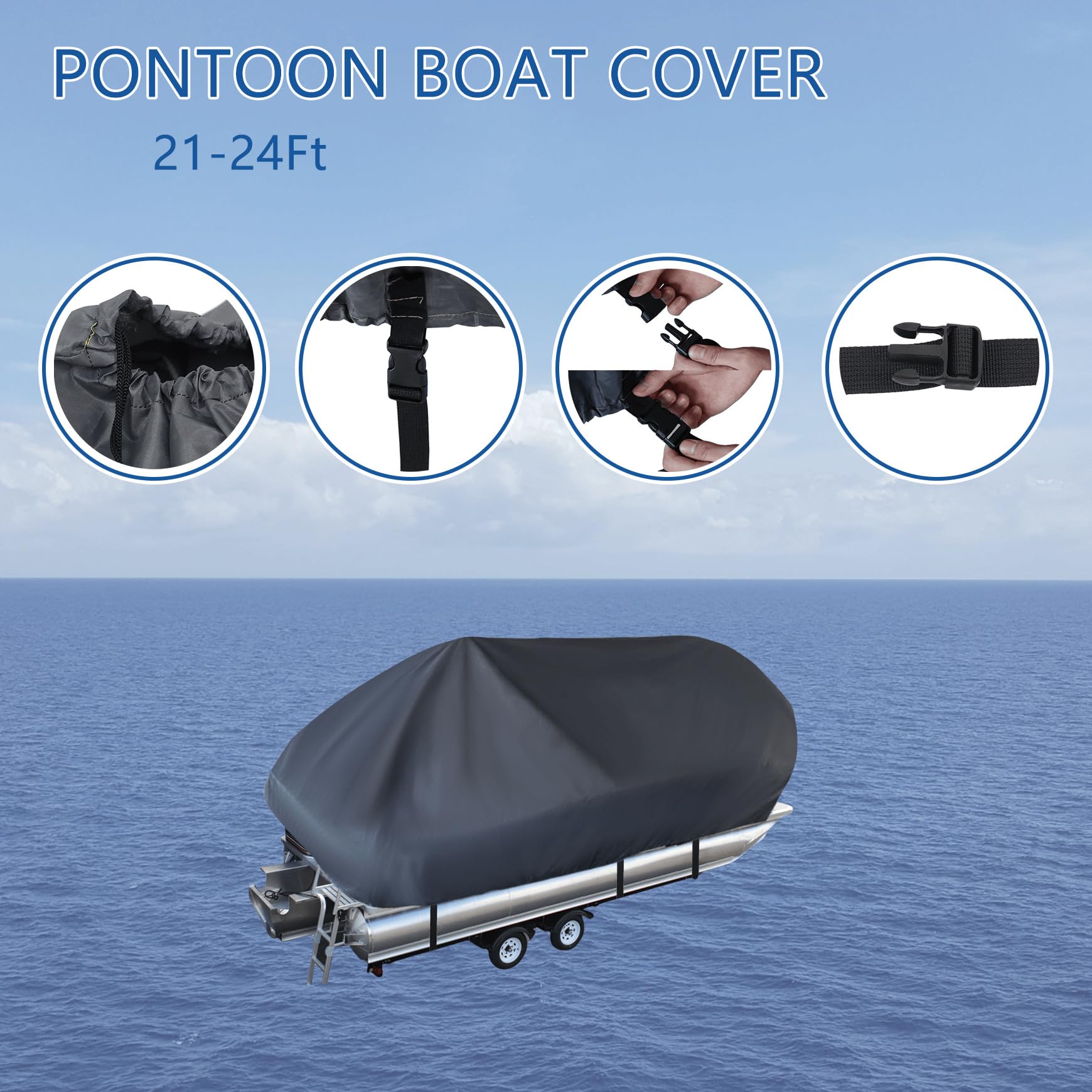 Silscvtt 21-24Ft Heavy Duty Waterproof Pontoon Boat Cover - Replacement for Deck Boat & Runabout - UV Resistant & Trailerable - Gray - Perfect for Outdoor Storage & Travel Protection