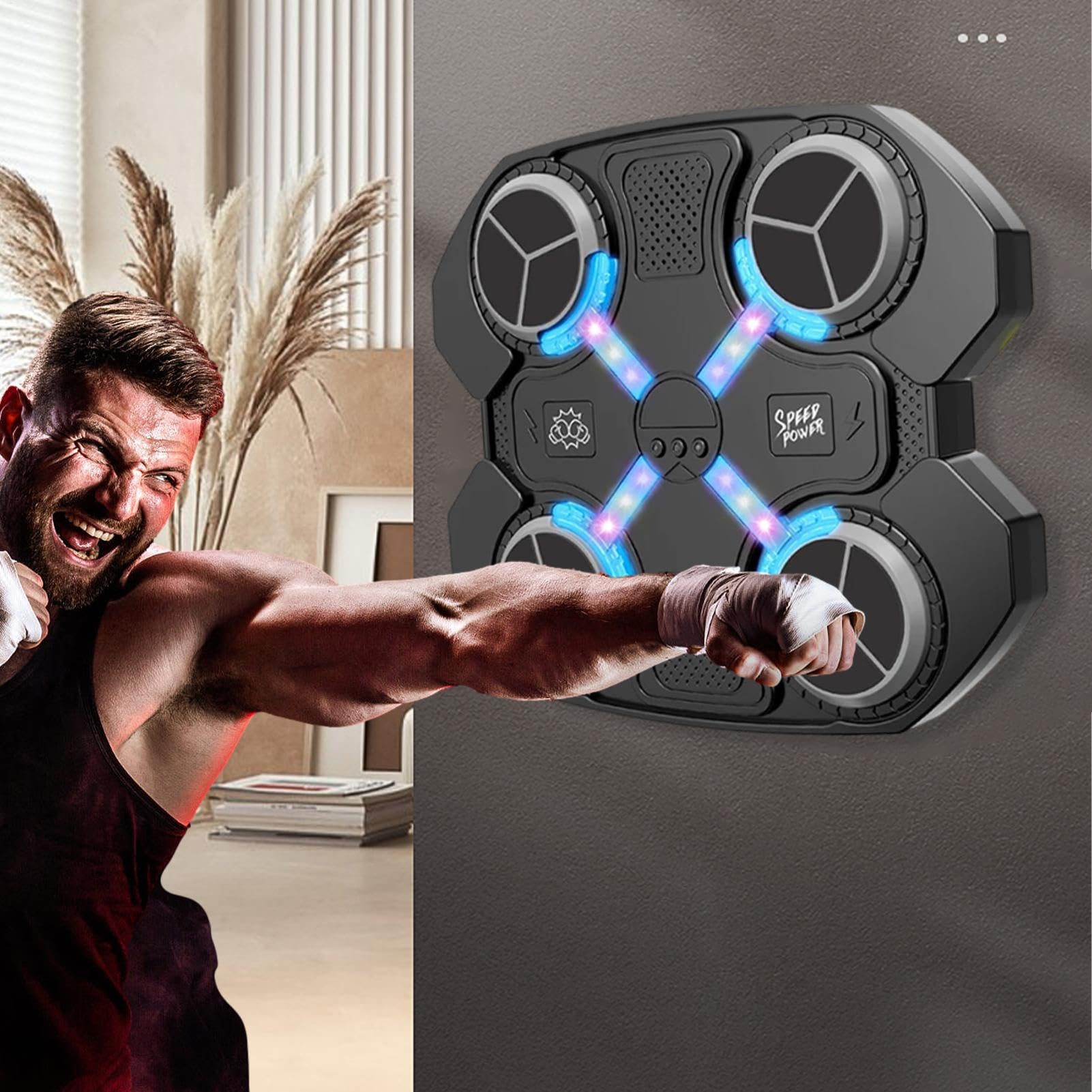 Music Boxing Machine for Adults - LED Punching Bag with Gloves, 3 Adjustable Volumes & Speeds, Home Boxing Equipment for Fitness & Stress Relief | Perfect for Home Gym, Cardio Workout & Boxing Training