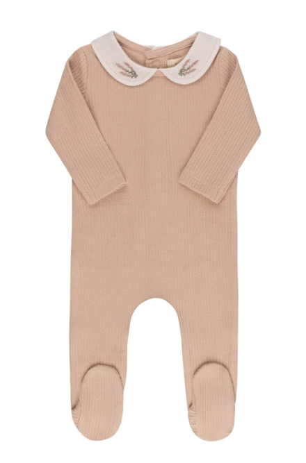 ELY & CO Embroidered Collar Baby Footie Pajamas - Soft Cotton Sleepwear for Infants (12 Months) - Perfect for Nursery, Bedtime & Comfortable Playtime