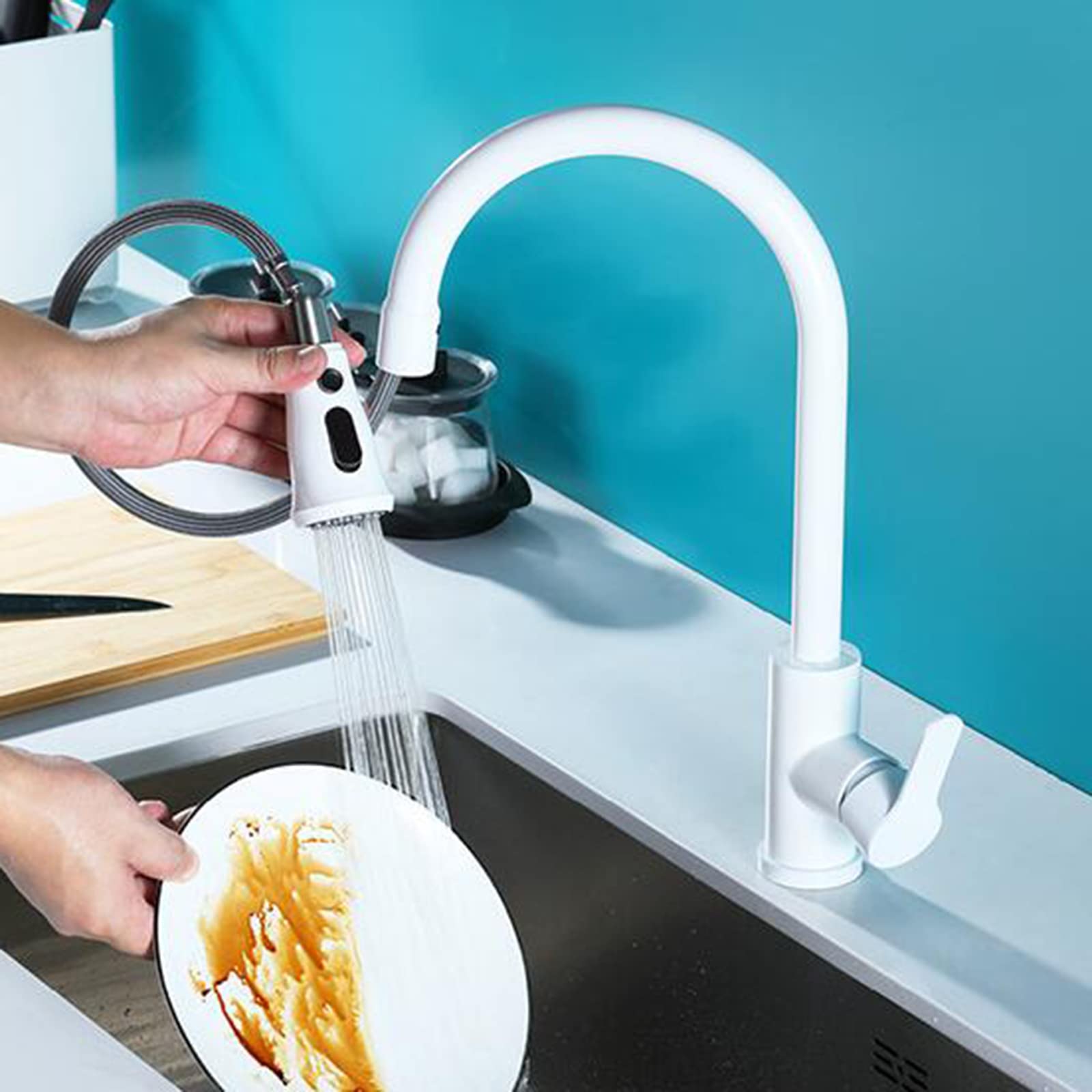 Stainless Steel Pull Out Kitchen Faucet - Hot/Cold Water for Cooking & Cleaning