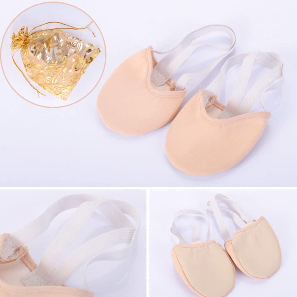 BESPORTBLE Women's Ballet Shoes - 2 Pairs Half Sole Dance Shoes for Ballet, Jazz, Lyrical & Ballroom - Soft Canvas Ballet Flats for Practice & Performance - Beige