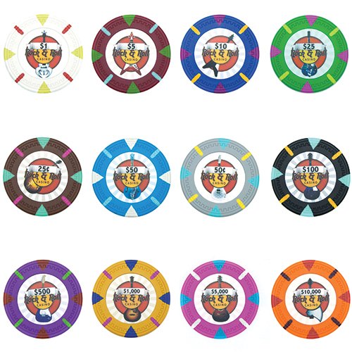 50-Piece Rock & Roll Themed 14g Clay Poker Chips Set - Casino Style Poker Chips for Home Games, Poker Nights & Casino-Themed Parties