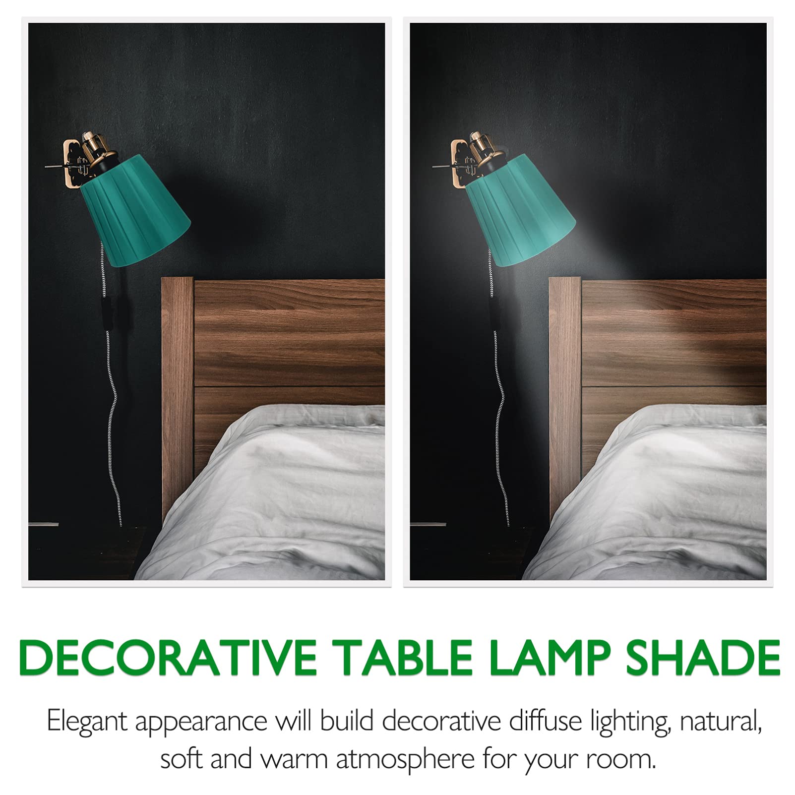 White Clip-On Barrel Lamp Shade - Dark Green Cloth Replacement Lamp Cover for Table Lamps | Perfect for Living Room, Bedroom & Office Lighting Decor