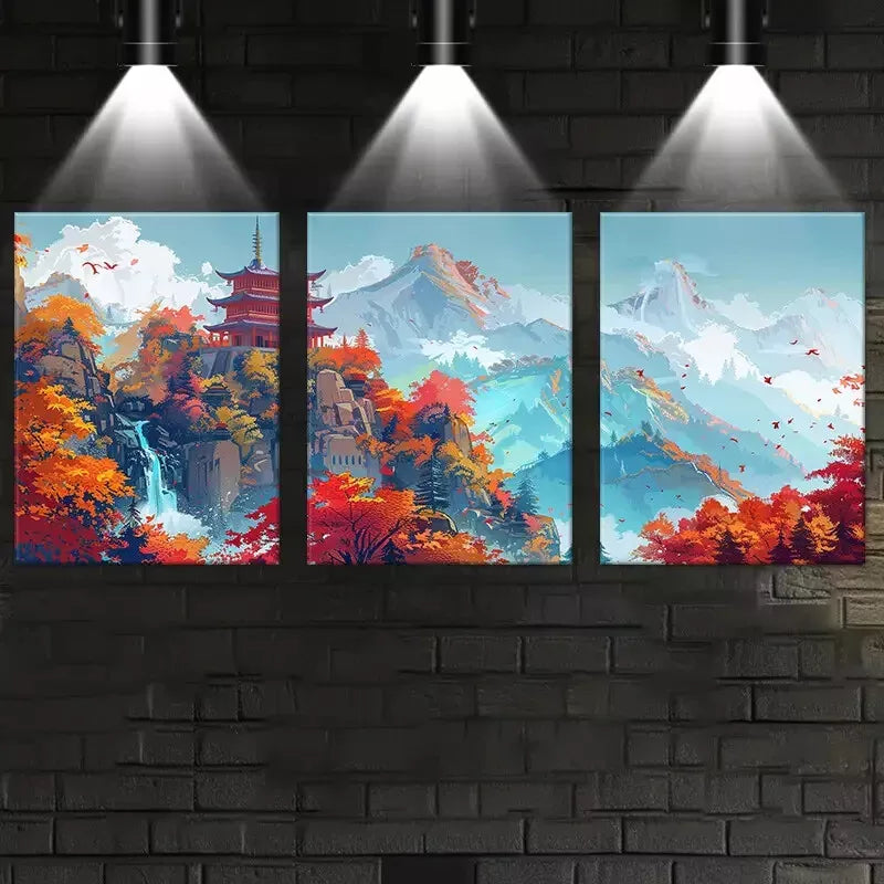 3-Piece Enchanting Lakeside Town Canvas Art Set - Framed 50x70cm High Quality Wall Art Print - 100% Australian Made - Ready to Hang - Perfect for Living Room, Bedroom & Office Decor