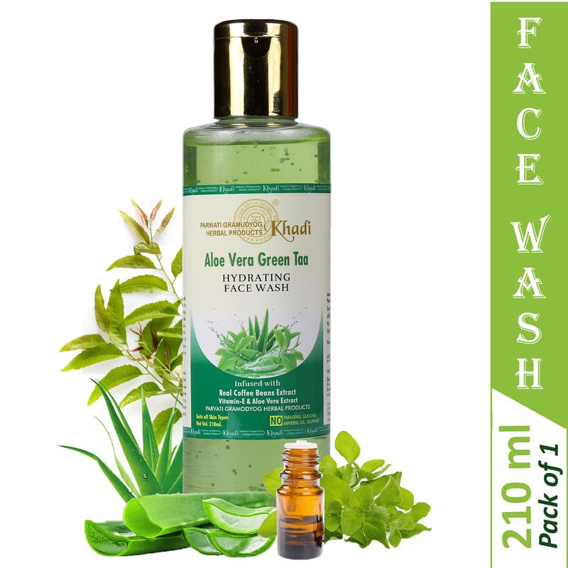 Parwati Gramudyog Herbal Aloe Vera & Green Tea Face Wash - SLS & Paraben Free, Anti-Acne, Brightening Formula for Radiant Skin - 210ml (Pack of 1) | Perfect for Daily Cleansing & Glowing Complexion