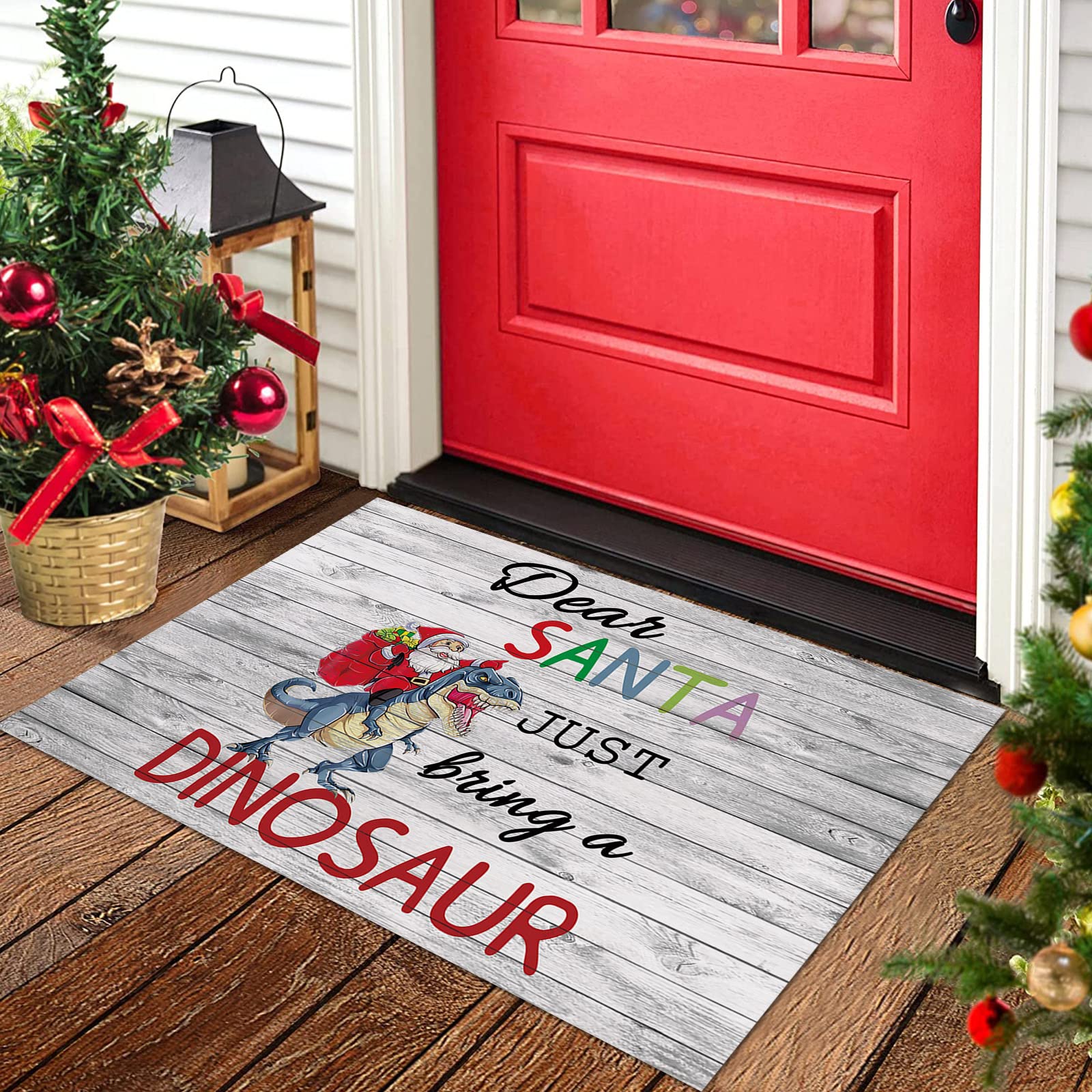 Funny Dinosaur Santa Doormat - Non-Slip Christmas Decor for Home & Bathroom
