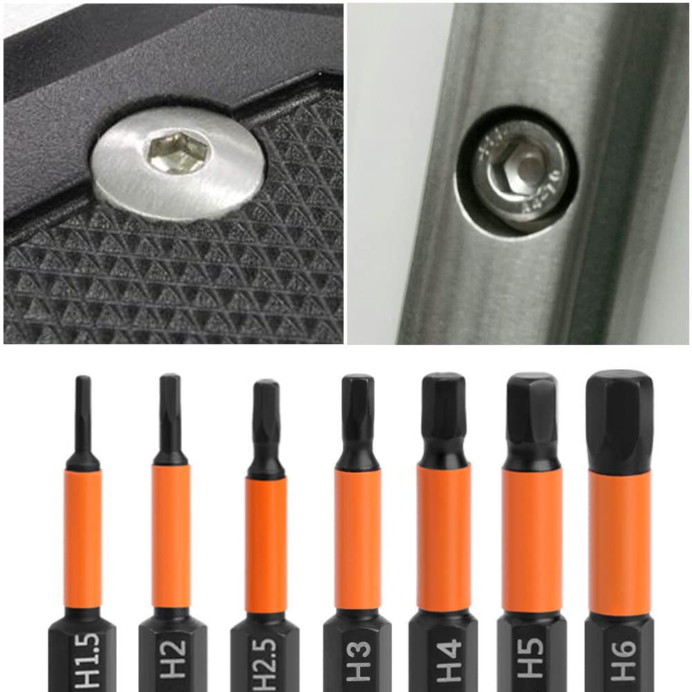 7PCS Magnetic Allen Wrench Drill Bit Set - H1.5 to H6 Metric Impact Hex Head Screwdriver Bits - 1/4 Inch Hex Shank S2 Steel (2 Inch/50mm Length) - Perfect for Automotive Repairs, Furniture Assembly & DIY Projects