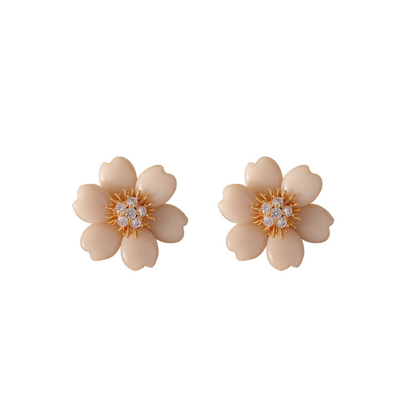 Elegant Light Beige Floral Earrings with Zircon Stones | DMS319 | Perfect for Weddings, Parties & Special Occasions