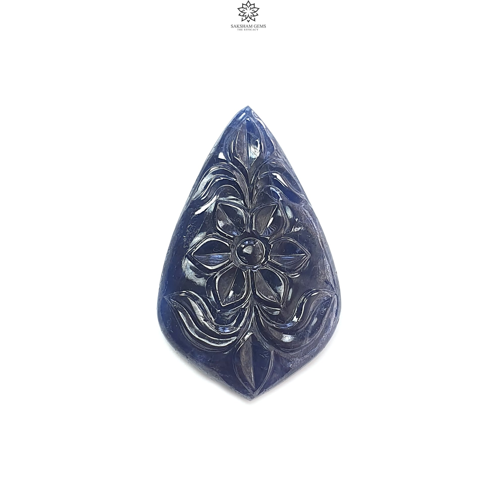 36.00cts Natural Untreated Blue Sapphire Gemstone Hand Carved Fancy Shape 33.5x20mm - September Birthstone Jewelry Making, Engagement Ring, Pendant & Gift Idea