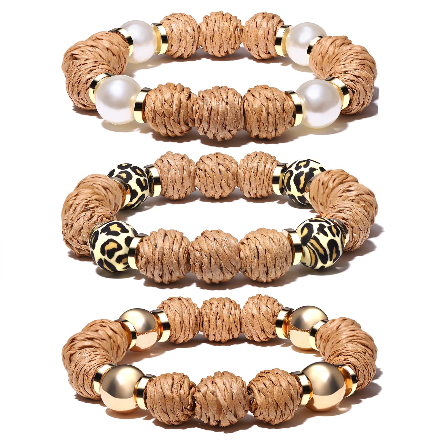Handmade Woven Rattan Ball Beaded Stretch Bracelets for Women - Stackable Boho Bangle Jewelry Set for Summer, Beach, Vacation & Festival Wear