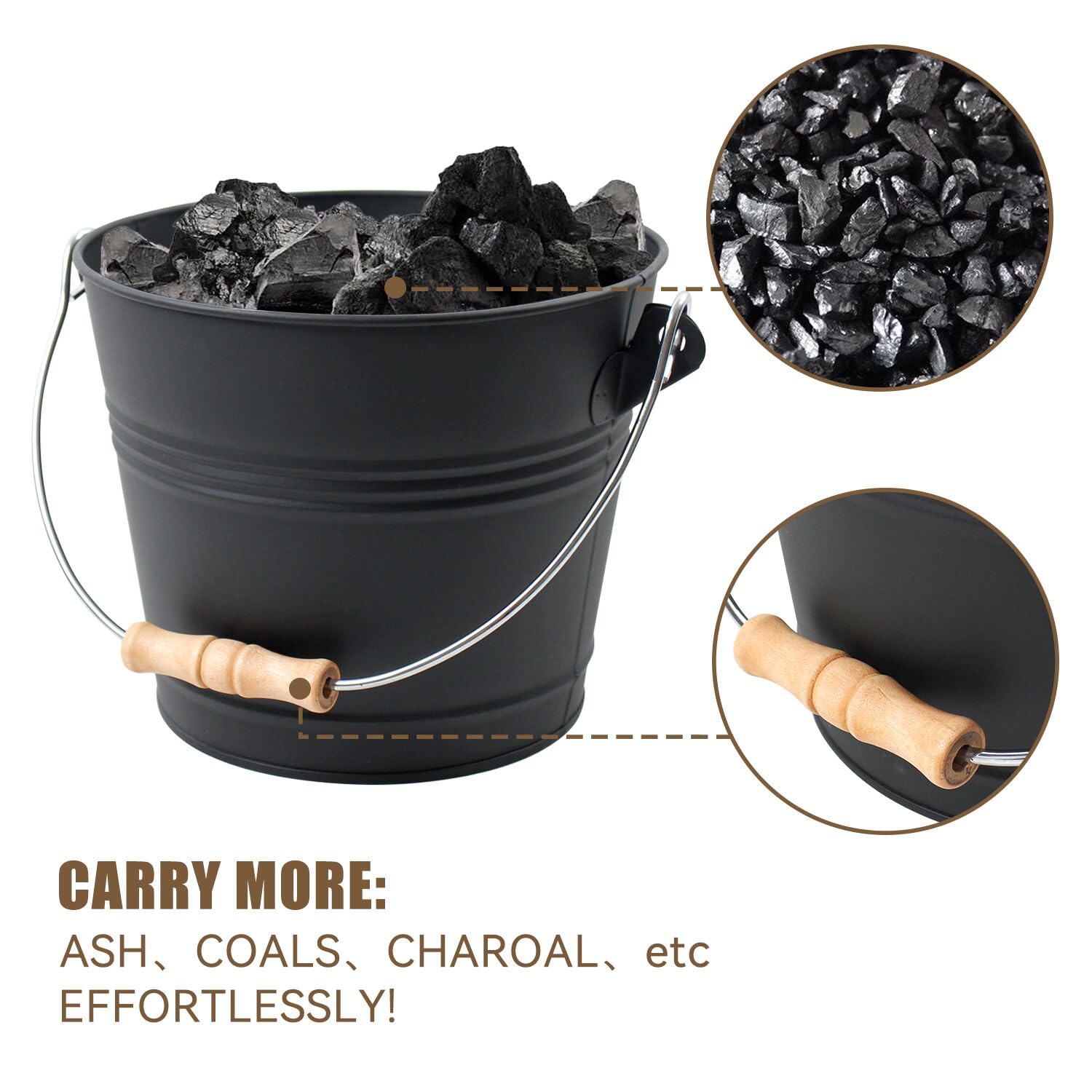 BRIAN & DANY 1.5 Gallon Fireplace Ash Bucket with Lid, Shovel & Broom - Mini Coal Ash Can for Fireplace, Fire Pit, Wood Stove - Perfect for Home Heating, Camping & Outdoor Fire Safety