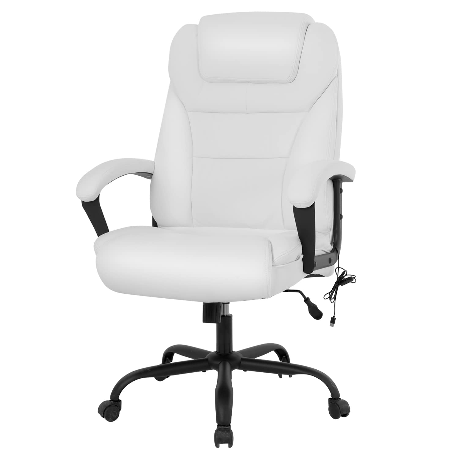 Big and Tall 500lbs Ergonomic Office Chair - High Back PU Leather Executive Desk Chair with Lumbar Support & Adjustable Arms - Wide Seat Computer Task Chair for Home Office (White) - Perfect for Long Work Hours & Heavy-Duty Use