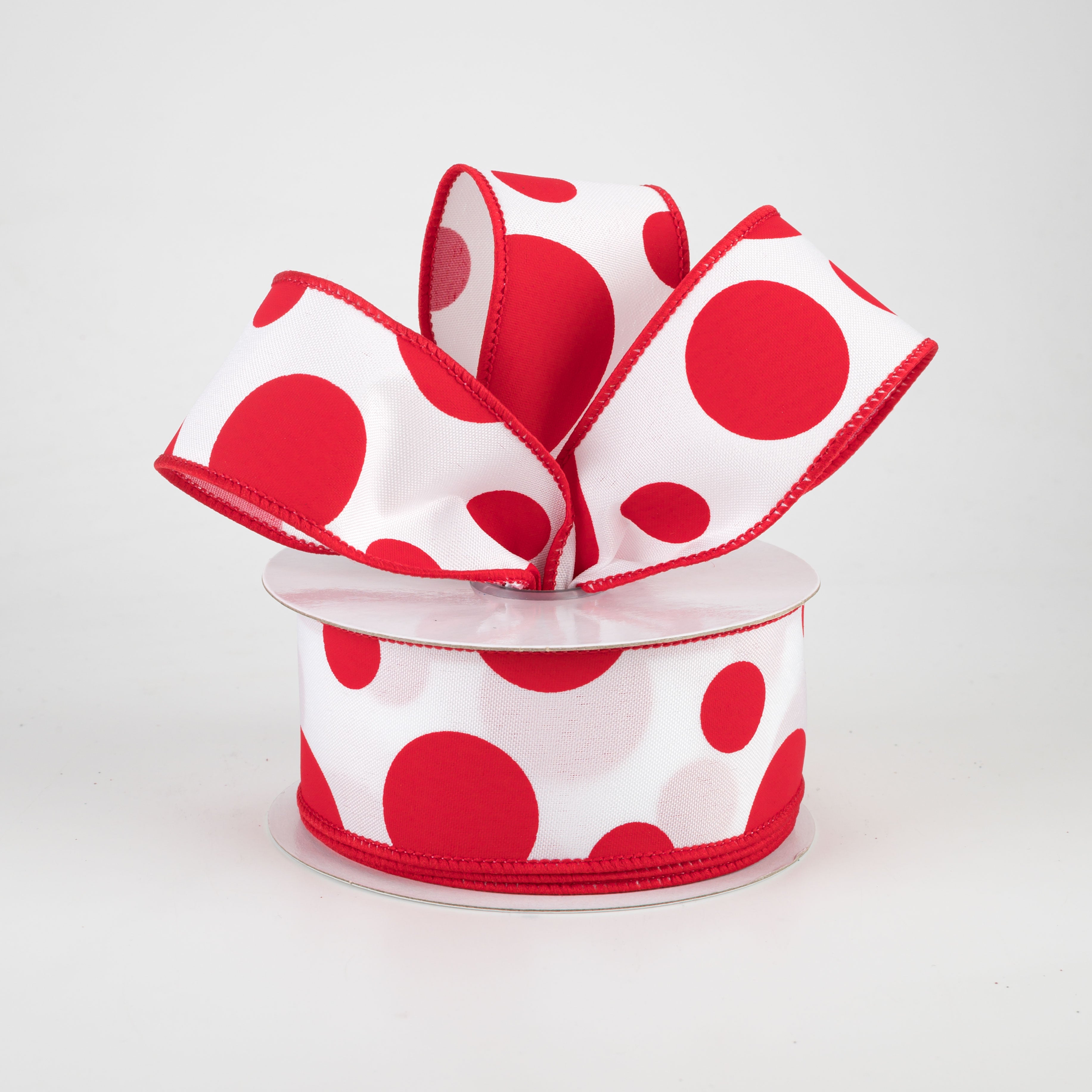 1.5 Inch Giant Three Size Polka Dot Ribbon - White & Red Ribbon Roll (10 Yards) for Gift Wrapping, DIY Crafts, Wedding Decorations and Party Favors