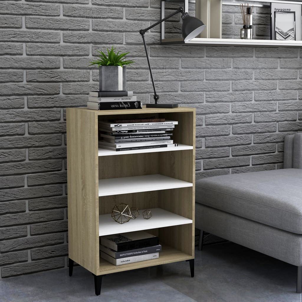 Modern Kitchen Buffet Cabinet with Wine Storage - White & Sonoma Oak Sideboard (22.4