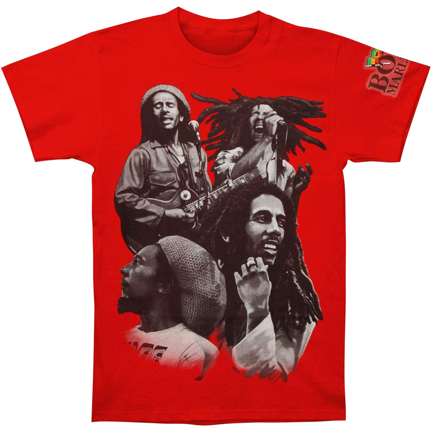 Bob Marley Vintage Quad Photo Men's T-Shirt - Red Reggae Music Tee for Casual Wear & Concerts