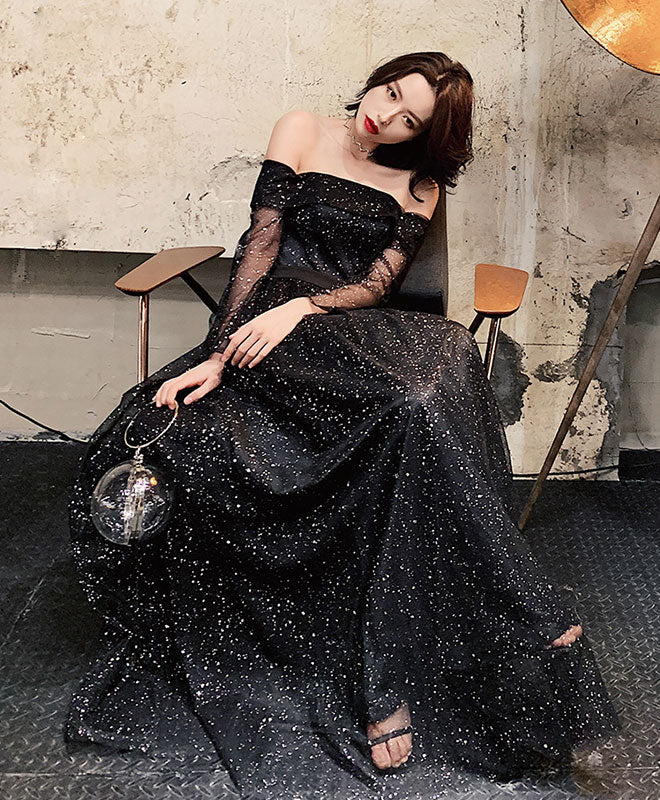 Elegant Black Tulle Long Prom Dress with Shiny Details - Formal Evening Gown for Homecoming, Ball, Wedding & Special Occasions
