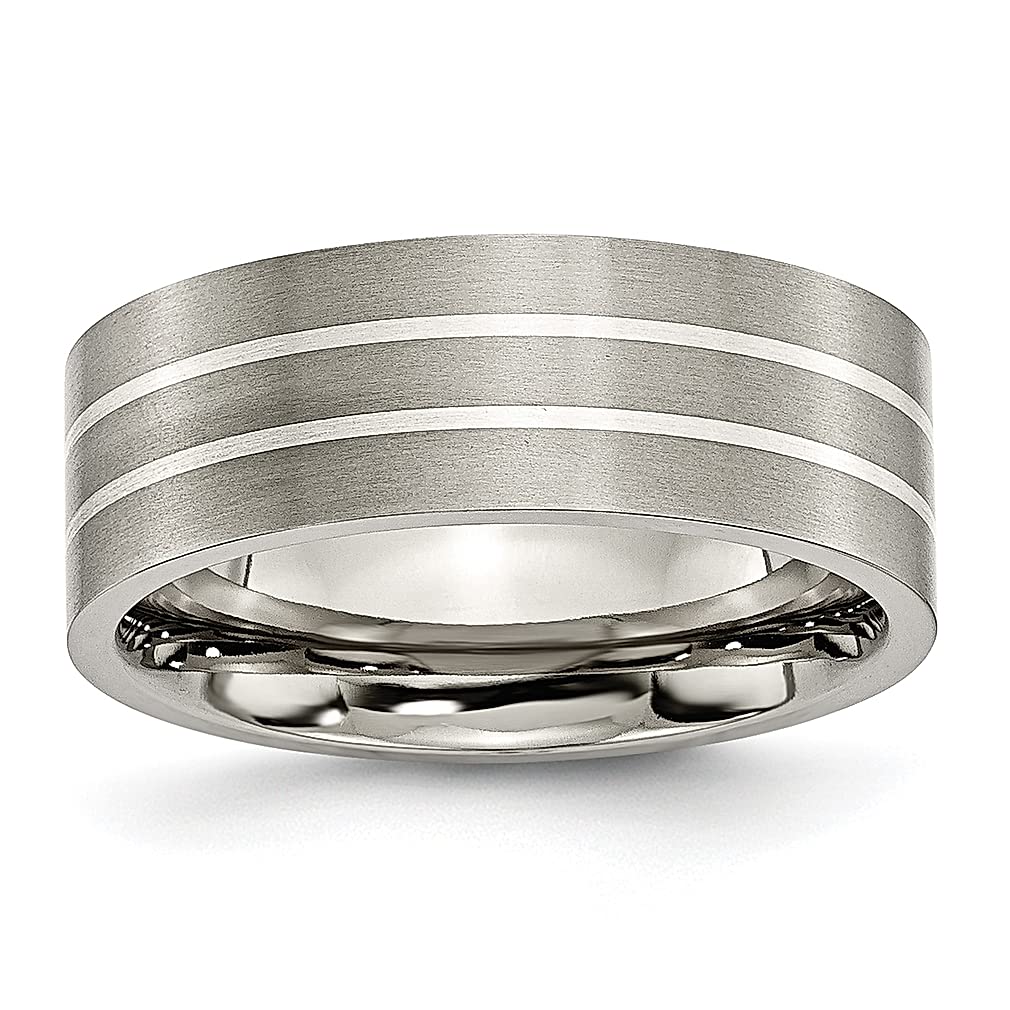 ICE CARATS 8mm Titanium 925 Sterling Silver Inlay Wedding Band Ring for Women - Durable Precious Metal Jewelry Gift for Her, Perfect for Anniversaries, Engagements & Special Occasions