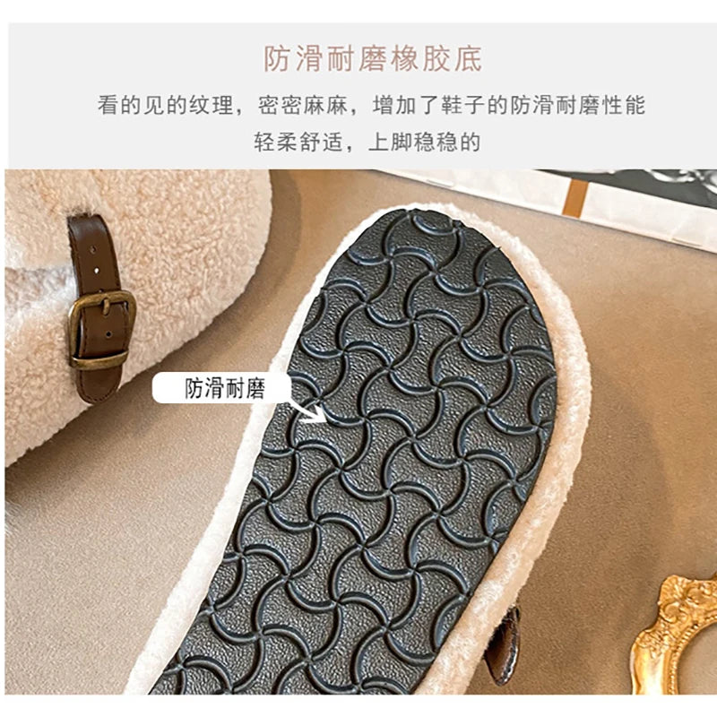 2023 Winter Warm Women's Plush Slippers - Cozy Indoor/Outdoor Flat Shoes for Home & Office - Ladies Casual Mules Size 41-43 - Perfect for Lounging, Working & Winter Comfort