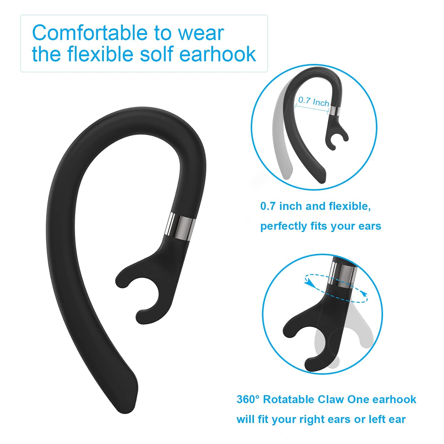 AMZLUV Soft Silicone Replacement Ear Hooks for Single-Ear Bluetooth Headsets - Compatible with New Bee, Plantronics & More (3-Pack, Black) - Secure Fit for Workouts, Calls & Office Use