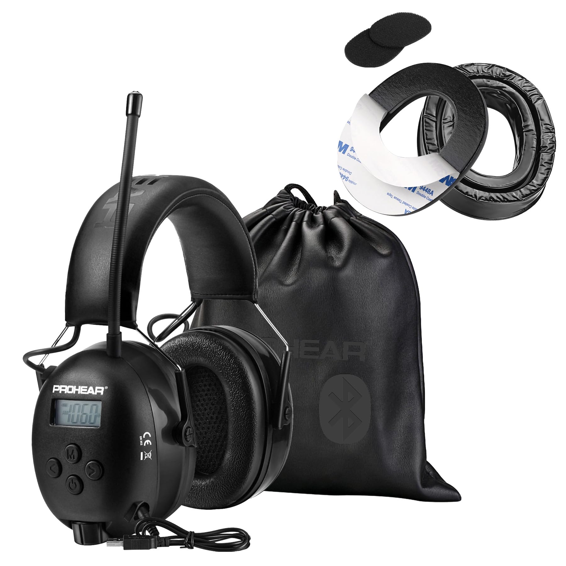 PROHEAR 033 Bluetooth Hearing Protection Headphones with FM/AM Radio - Rechargeable Wireless Ear Protection - 25dB NRR Noise Reduction & Comfortable Gel Ear Pads - Perfect for Shooting Range, Construction Work and Loud Events
