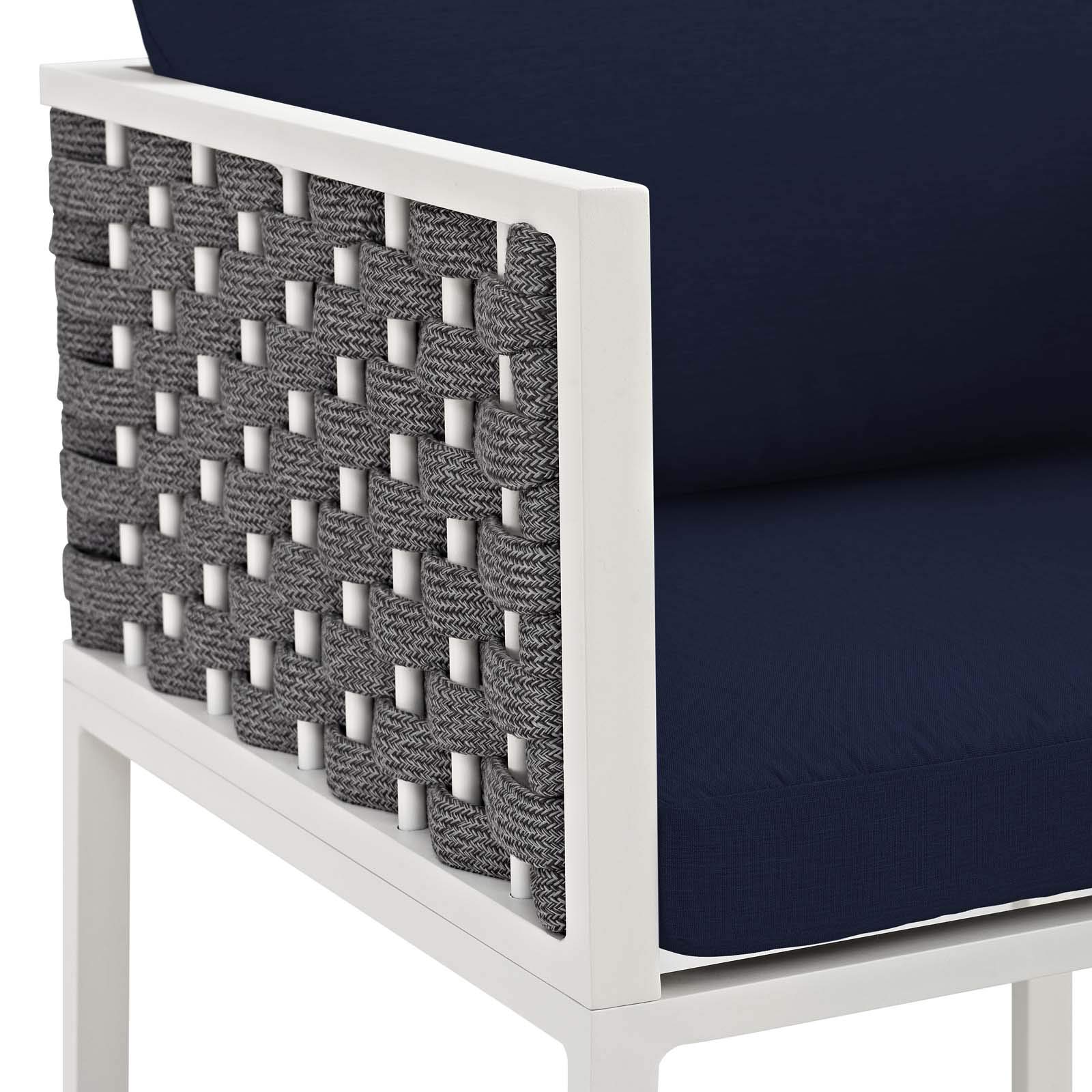 Modway Stance Outdoor Patio Dining Chair - White & Navy Woven Rope Armchair for Backyard, Poolside & Garden Relaxation