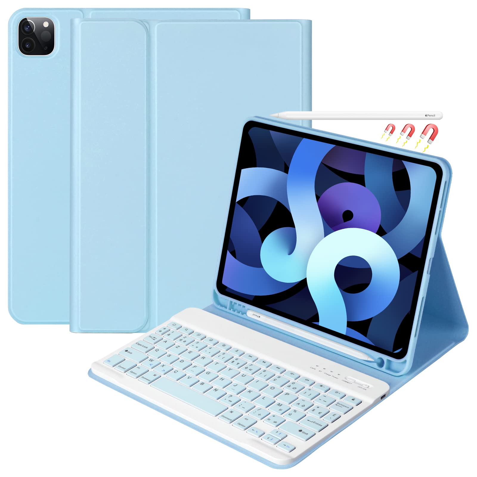 Bluetooth Keyboard Case for iPad Air 5 (2022)/Air 4 (2020)/11-inch (2024) & iPad Pro 11 (2018-2022) - Detachable French Keyboard Cover with Protective Groove | Perfect for Work, Study & Travel Typing