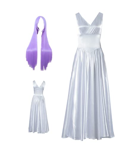 Anime Cosplay Costume Saint Seiya White Dress with Wig for Women - US Size 6X-Small - Perfect for Halloween, Cosplay Events & Themed Parties