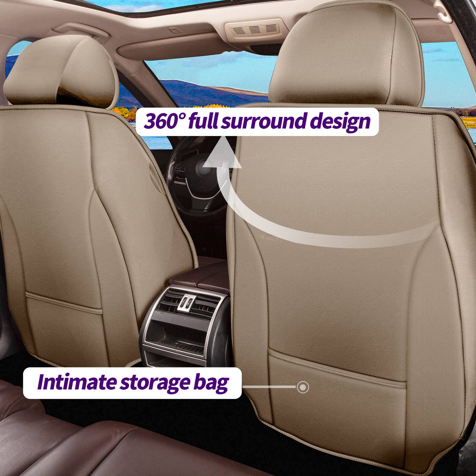Waterproof Faux Leather Front Seat Covers for Ford Ranger 2007-2025 - Beige Car Seat Protectors with Airbag Compatibility | Durable & Stylish for Trucks, Off-Roading & Daily Commute