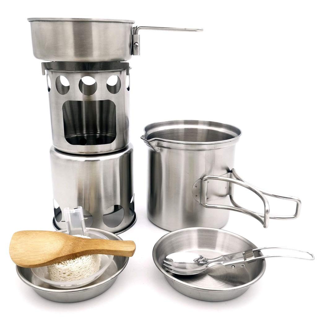 **Foldable Handle Stainless Steel Camping Pot Set - Lightweight Cookware Kit for Camping, Hiking & Outdoor Picnic | Compatible with Wood Stove & Backpacking**    *(Use Case: Perfect for solo adventurers, family camping trips, or outdoor picnics – compact, durable, and easy to pack!)*