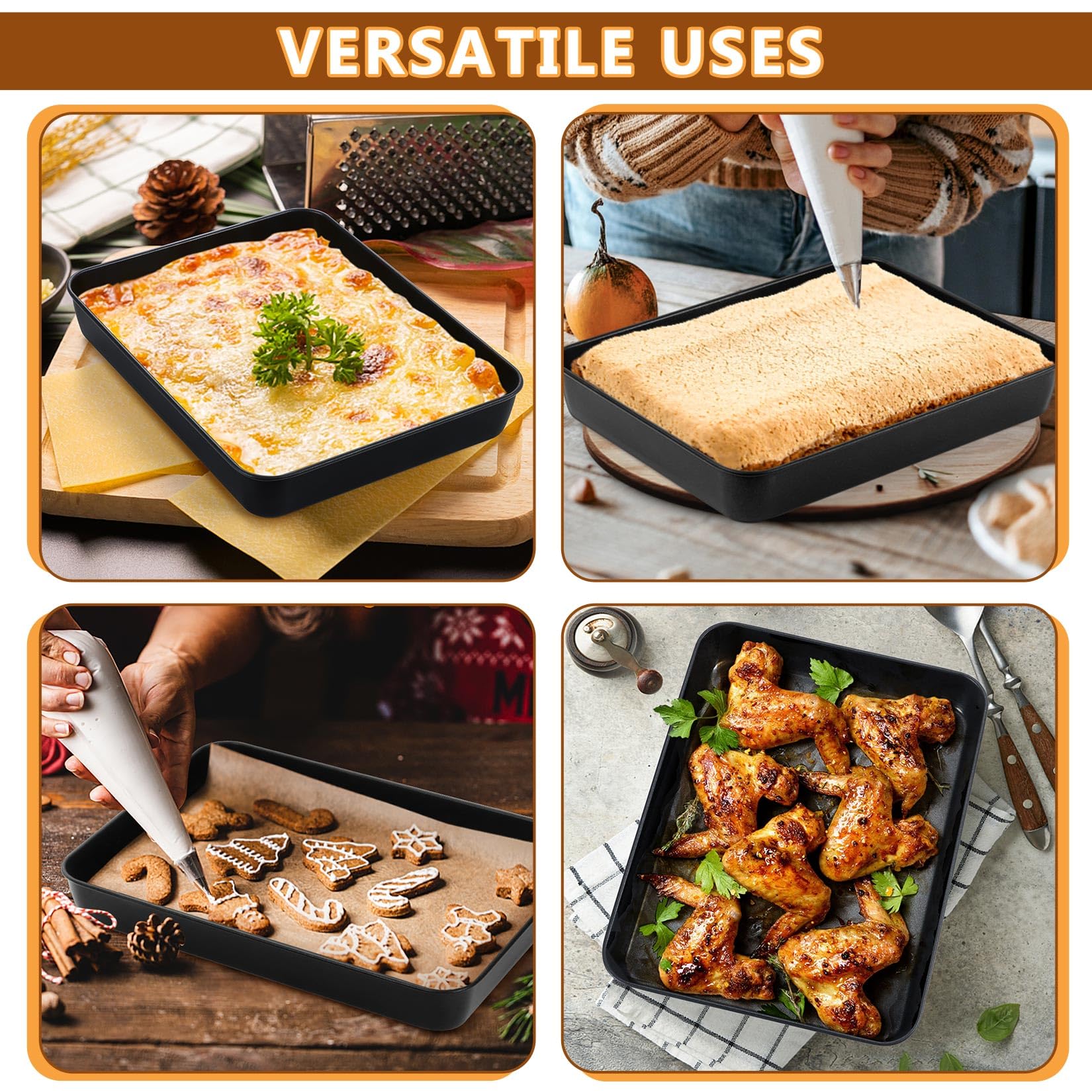 P&P CHEF Nonstick Small Lasagna Pan - 12.3 Inch Stainless Steel Deep Baking Tray for Toaster Oven - Perfect for Lasagna, Brownies, Meats & Casseroles - Heavy Duty Rectangular Bakeware - Easy to Clean - Ideal for Home Cooking, Meal Prep & Holiday Baking