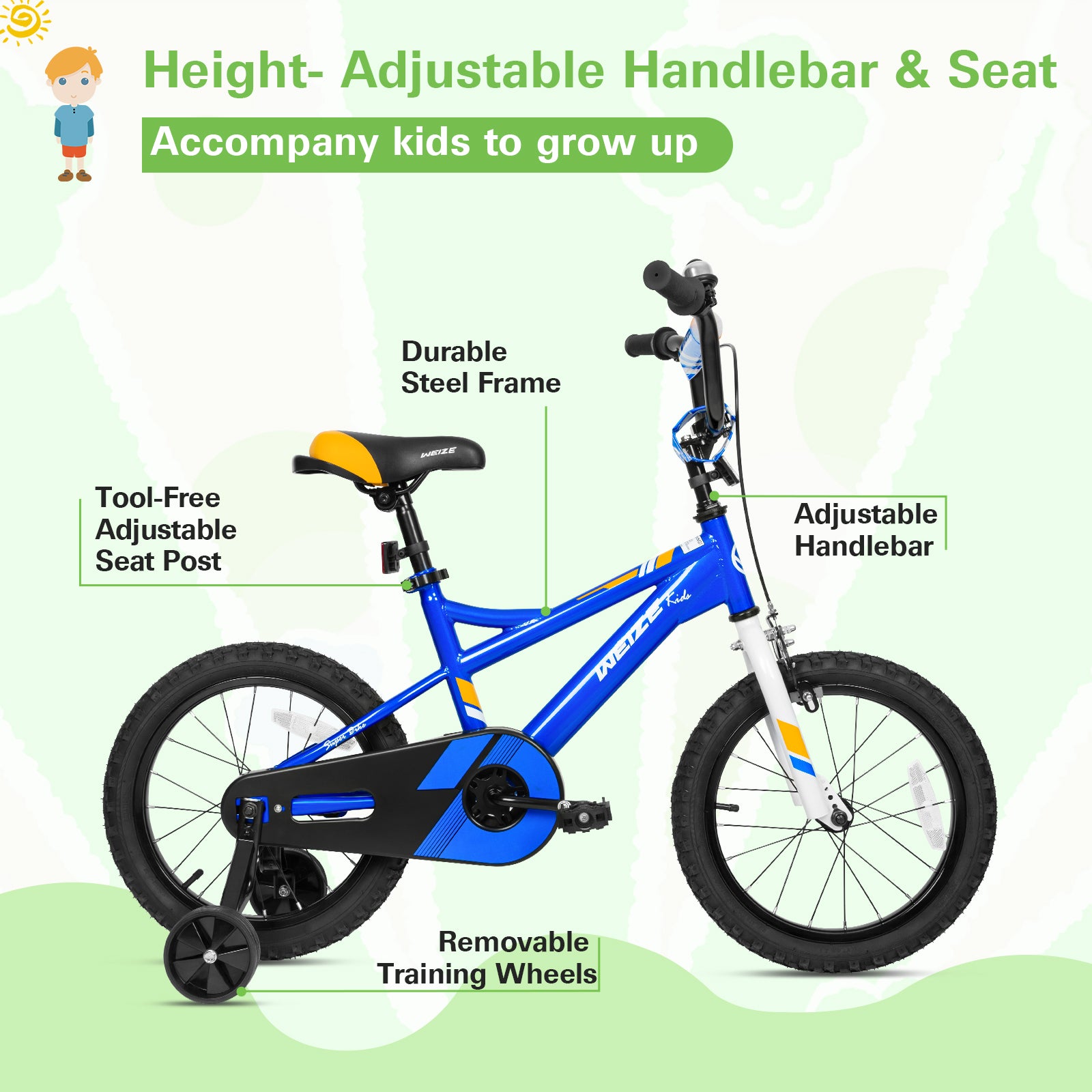 16 Inch Kids Bike for Boys & Girls Ages 4-6 Years | Adjustable Seat for 38-48