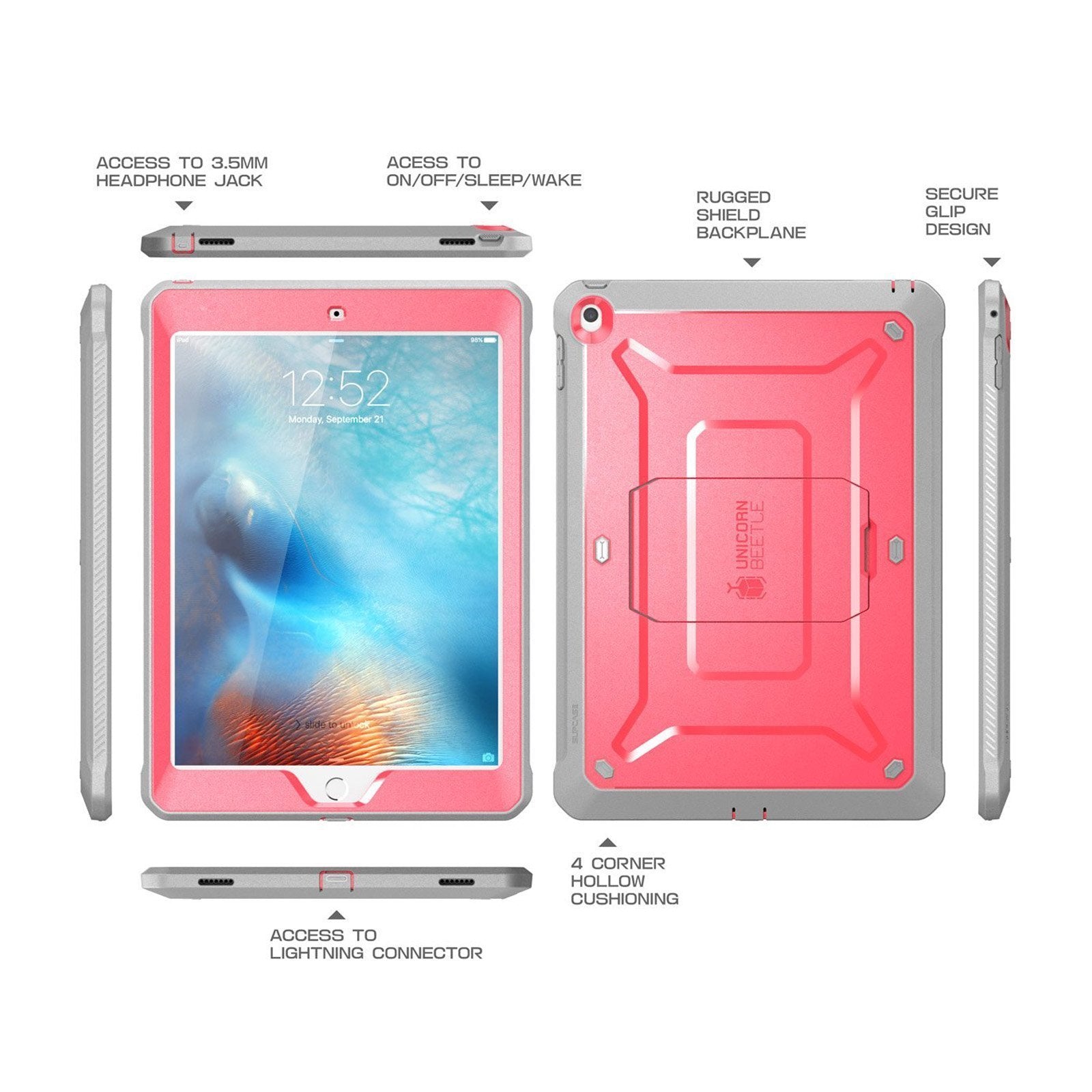 iPad 9.7 Inch Unicorn Beetle Pro Full Body Protective Case - Shockproof, Drop Protection, Screen Cover - Pink (for iPad 6th/5th Gen) - Perfect for School, Work & Travel