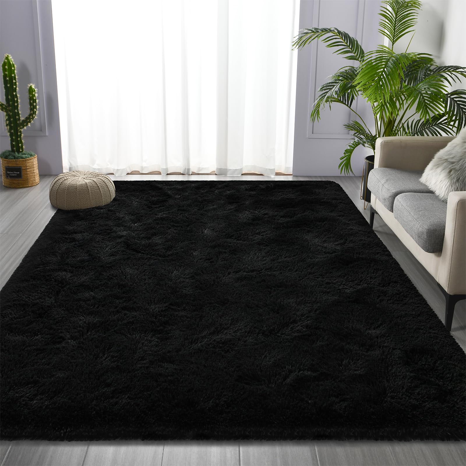 9x12 Large Shag Area Rugs - Ultra Soft Plush Fuzzy Rug for Living Room & Bedroom | Fluffy Furry Carpet for Nursery, Kids Room & Home Decor in Black | Perfect for Cozy Spaces, Family Gatherings & Relaxation