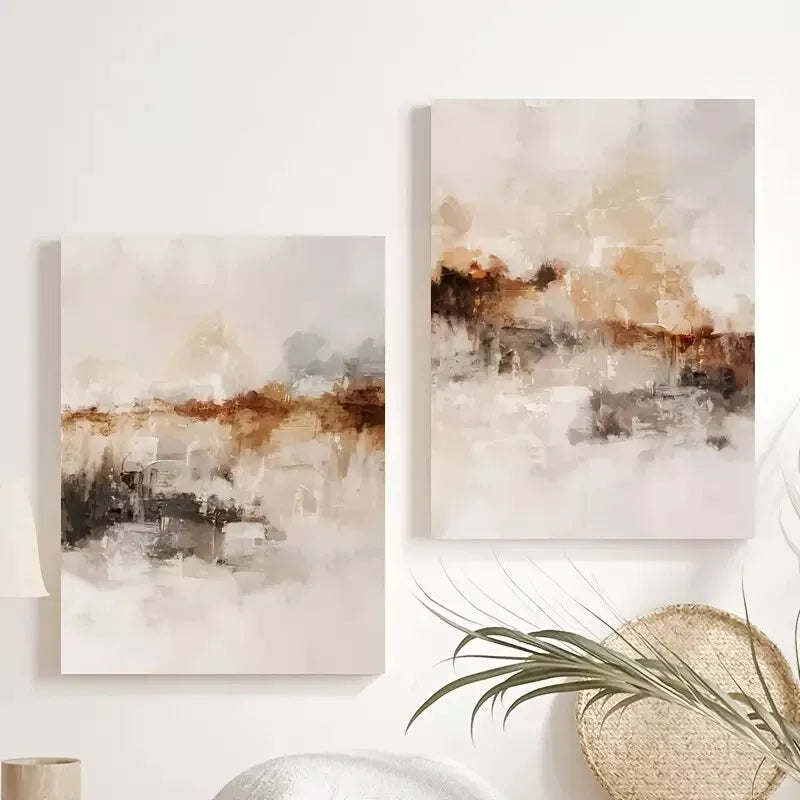 2-Piece Set Modern Abstract Neutral Oil Paintings Framed 50x75cm - High Quality Canvas Print Wall Art | Ready to Hang | Australian Made | Perfect for Living Room, Bedroom & Office Decor