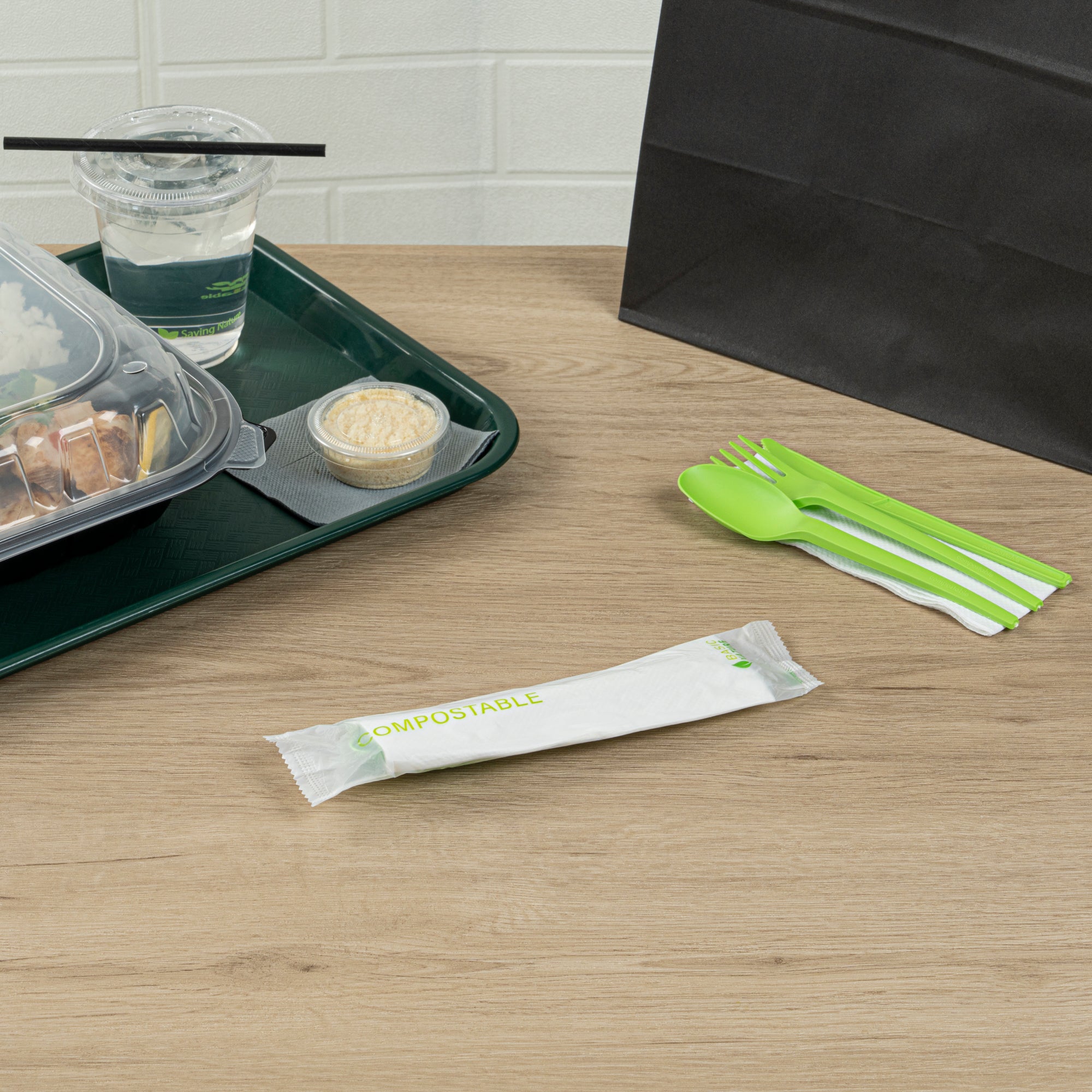 Eco-Friendly Compostable CPLA Plastic Cutlery Set - 100-Piece Box with Heat-Resistant Forks, Knives, Spoons & White Napkins | Perfect for Picnics, Parties, Catering & Sustainable Dining