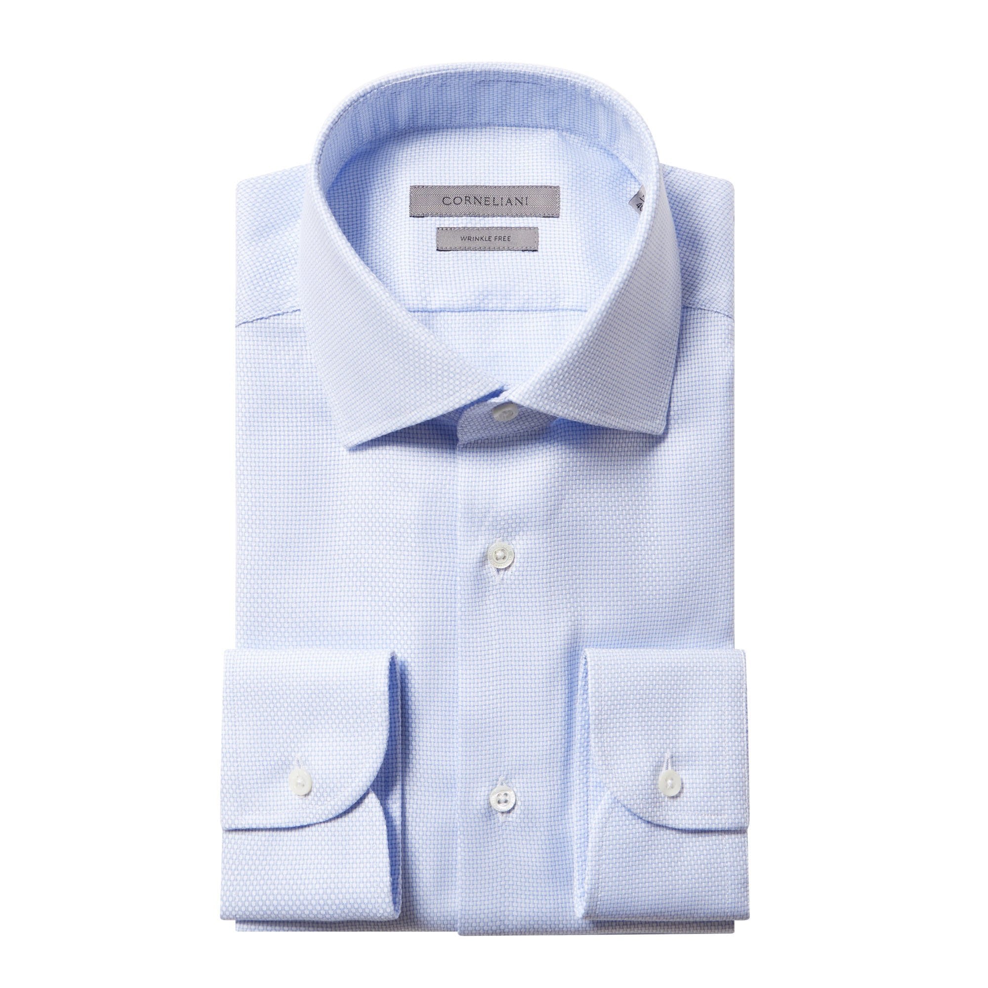Corneliani Diamond Long Sleeve Dress Shirt - Contemporary Fit Sky Blue Button Down for Business & Formal Occasions